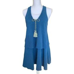 Lagenlook Style Dress Lou & Grey Size XS Layered Tiers Tassels Blue Cotton